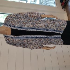 Kimono flowers multi reds, orange cream blue mid length one size